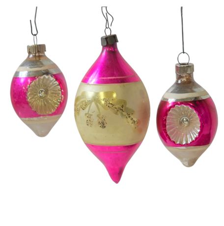 Vtg Pink Mercury Glass Ornaments