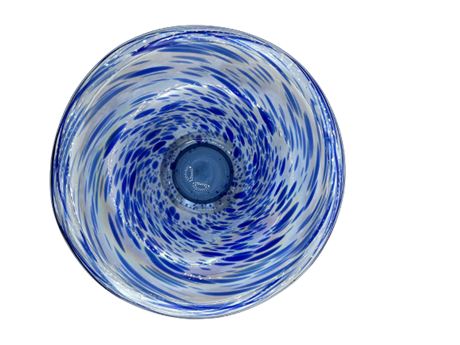 15" Hand-Blown Blue Swirl Glass Bowl