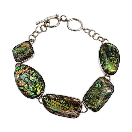 Signed LUC Sterling Silver Abalone Toggle Bracelet
