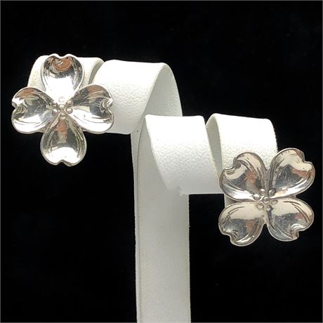 Vintage Dogwood Flower Blossom Sterling Silver Earrings