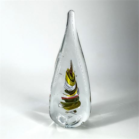 MP Studio Art Glass Teardrop Paperweight – Layered Ribbon Design