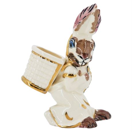 Vintage Holland Mold Ceramic Rabbit w/ Basket Figurine