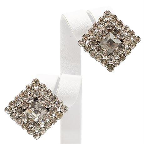 Vintage Prong Set Rhinestone Clip Earrings