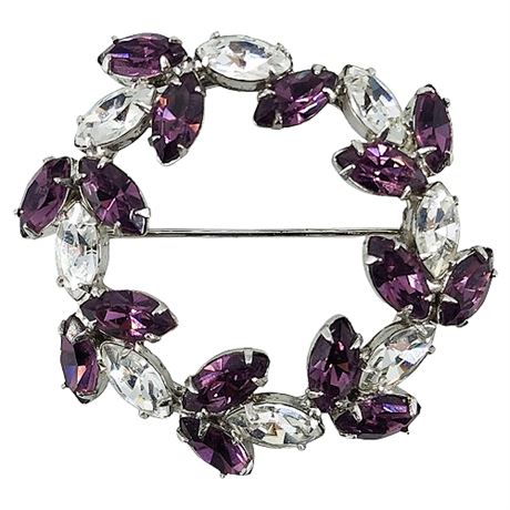 Vintage Rhinestone Navette Circle Brooch