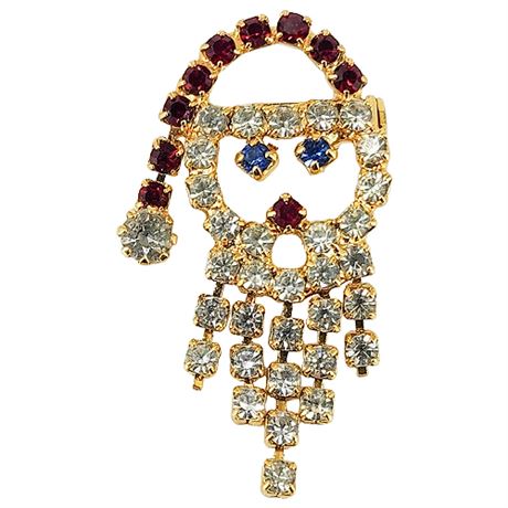 Vintage Rhinestone Fringe Beard Santa Claus Brooch