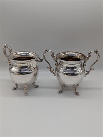 Silver on Copper Ornate Sugar Bowl and Creamer