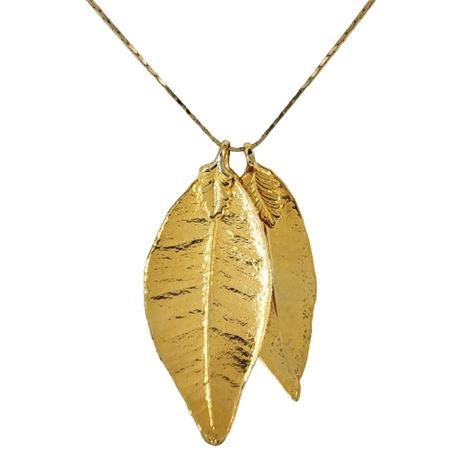 Vintage Gold Dipped Leaf Pendants Necklace