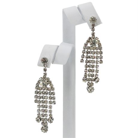 Vtg Prong Set Rhinestone Fringe Post Back Earrings