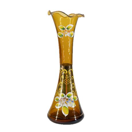 Vintage Bohemian Glass Hand-Painted Gold Vase