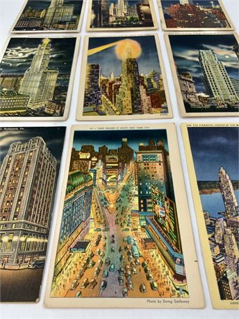 9 1920-40s Moonrise Nightscape Downtown Travel Souvenir Postcards