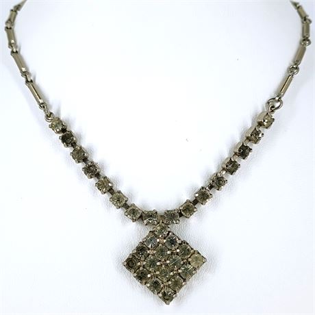 Vintage Rhinestone Necklace with Pave-set Diamond Shaped Drop