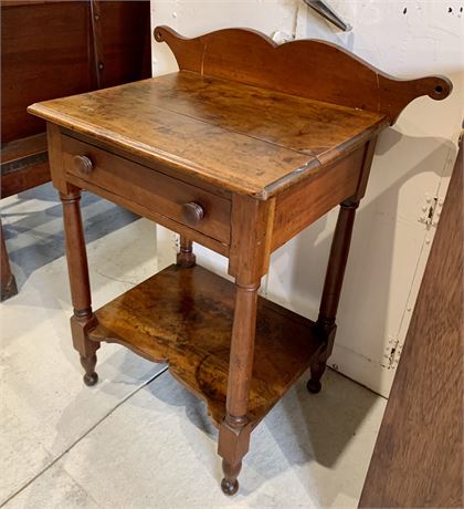 Antique Early Primitive Wooden Farmhouse Washstand, Side Table with Drawer
