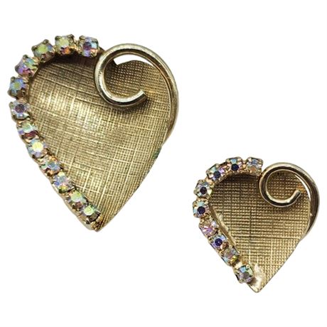 Vintage Aurora Borealis Rhinestone Hearts Scatter Brooches