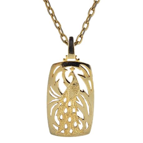 Vintage Gold Tone Peacock Pendant Necklace