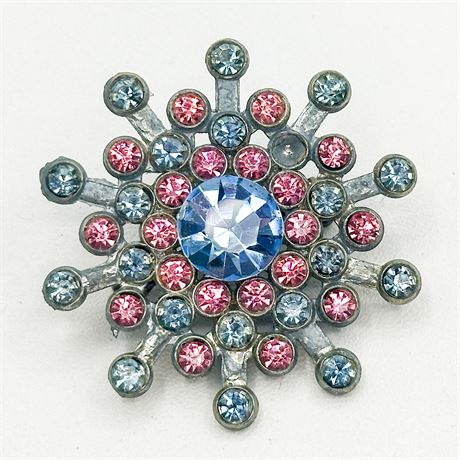 Vintage Silver Tone & Rhinestone Snowflake Brooch