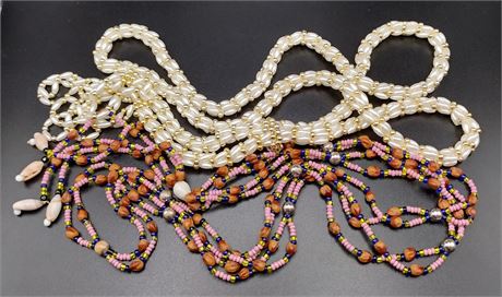 Lot of two bead Fringe necklaces faux pearls microbeads
