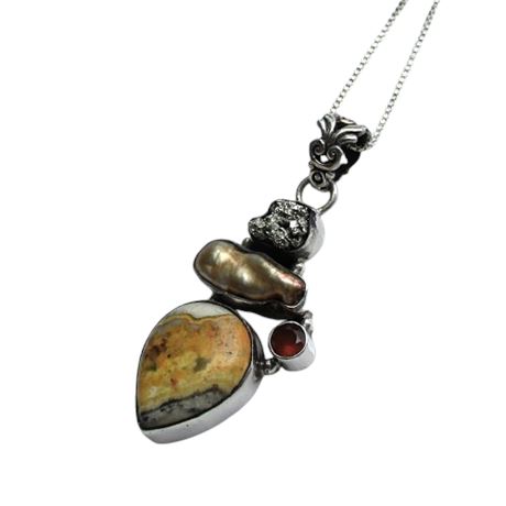 925 Sterling Totem-Style Multi-Stone Pendant Necklace