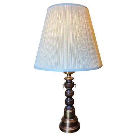 Vintage Turned Wood & Brass Table Lamp