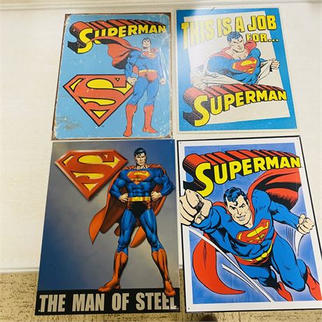 4 Superhero Metal Retro Signs 12.5” x 16”