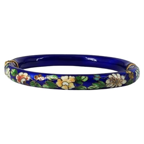 Vintage Chinese Cloisonne Floral Enamel Clamper Bangle Bracelet