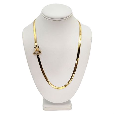 Disney Mickey Mouse Wide Gold Tone Herringbone Necklace