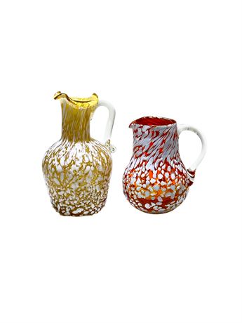 Vtg Pilgrim Hand Blown Art Glass Vases - Orange and Yellow