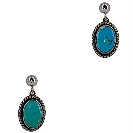Vintage Sterling Silver & Turquoise Drop Earrings