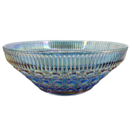 Vintage Indiana Carnival Glass Iridescent Blue Console Bowl