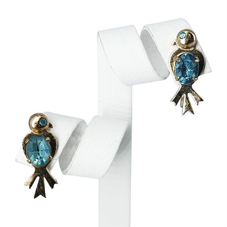 Signed Coro Rhinestone Bird Screwback Earrings