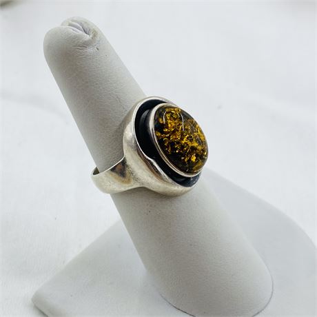 Vtg 6g Baltic Amber Sterling Ring Size 7