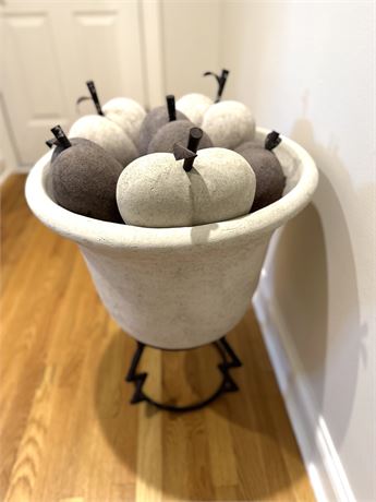 LARGE Ceramic Pot with Stand & 'Heart ' Apples