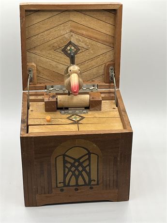 Vintage mechanical wood bird cigarette dispenser