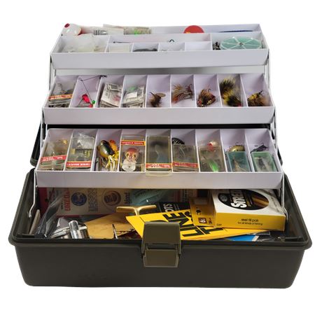 Vlchek Tackle Box Full of Assorted Fishing Lures & Fishing Items