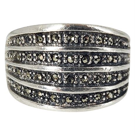 Vintage Sterling Silver Marcasite Ring, Sz 8