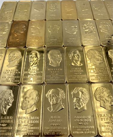 61 pc US Presidents 24k Gold Bronze Ingot Commemorative Medal Lot