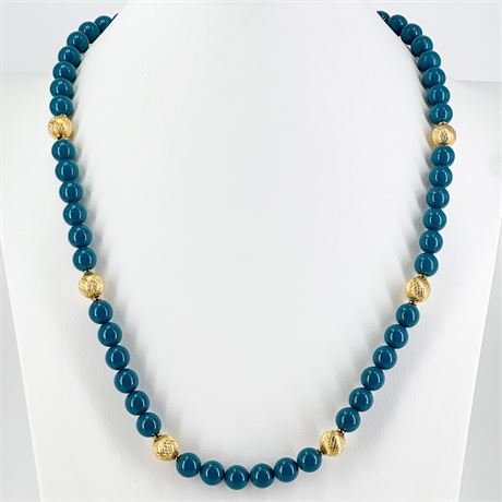 Vintage Napier Blue Acrylic and Gold-Tone Beaded Necklace