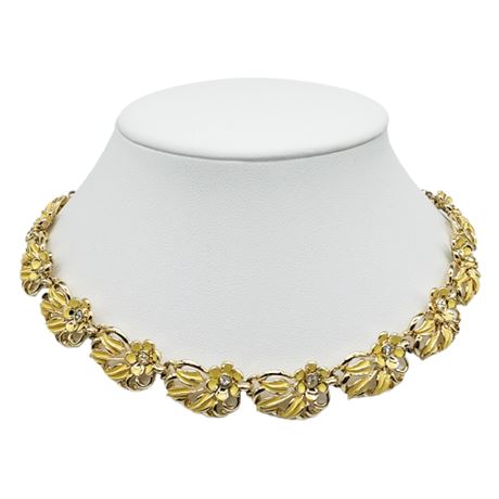 Vintage Yellow Enamel Floral Rhinestone Choker Necklace