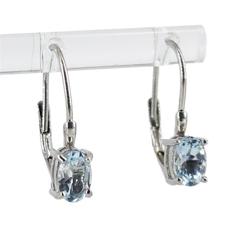 Signed FAS Sterling Silver Aquamarine Earrings