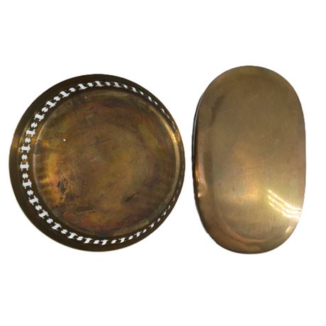 Vintage Brass Trinket Dish & Oval Lidded Box Set