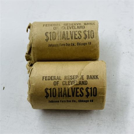 2 BU $10 Federal Reserve Shotgun Rolls 1964 Kennedy Half Dollars
