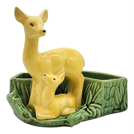 Vintage Shawnee Pottery Yellow Deer & Fawn Ceramic Planter