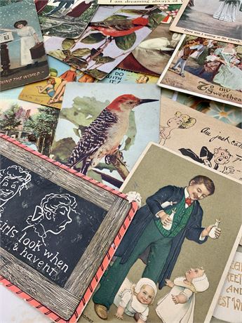 45 Antique to Vintage Birthday Greetings, Holiday & Best Wishes Postcards