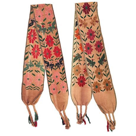 Pair of Vintage Embroidered Mexican Sash Wall Hangings