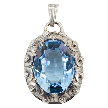 Vtg 835 Silver Faux Blue Topaz Pendant