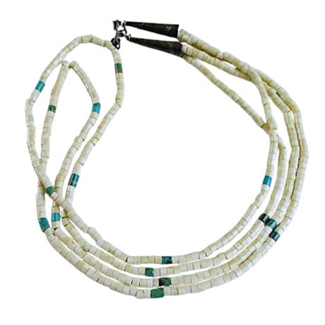 Hand Crafted Double-Strand Shell & Turquoise Heishi-Style Necklace