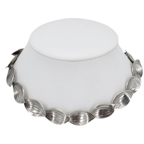 Vtg STIGBERT Sterling Silver Swedish Modernist Leaves Link Choker Necklace