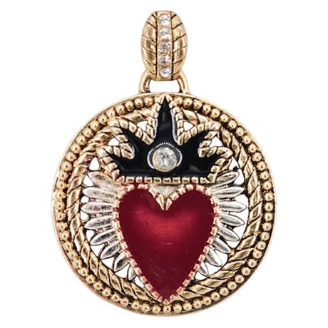 Modern Gold Tone Enamel Sacred Heart Pendant