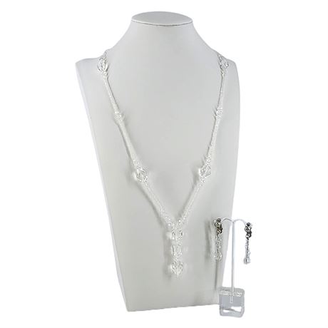 Vintage Faceted Clear Crystal Beaded Necklace & Earring Set