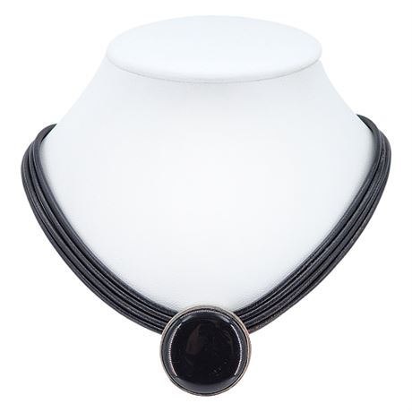Signed LAUREN RALPH LAUREN Black Leather & Stone Necklace