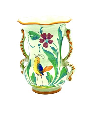 Vtg Italian Handmade Majolica Double Handle Vase